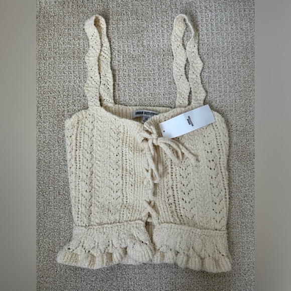 UO Carmella Lace-Up Sweater Tank Top in Ivory - Picture 6 of 7